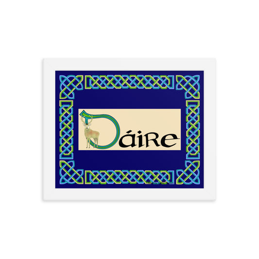 Dáire (Darragh) - Personalized framed poster (blue color scheme) with Irish name Dáire