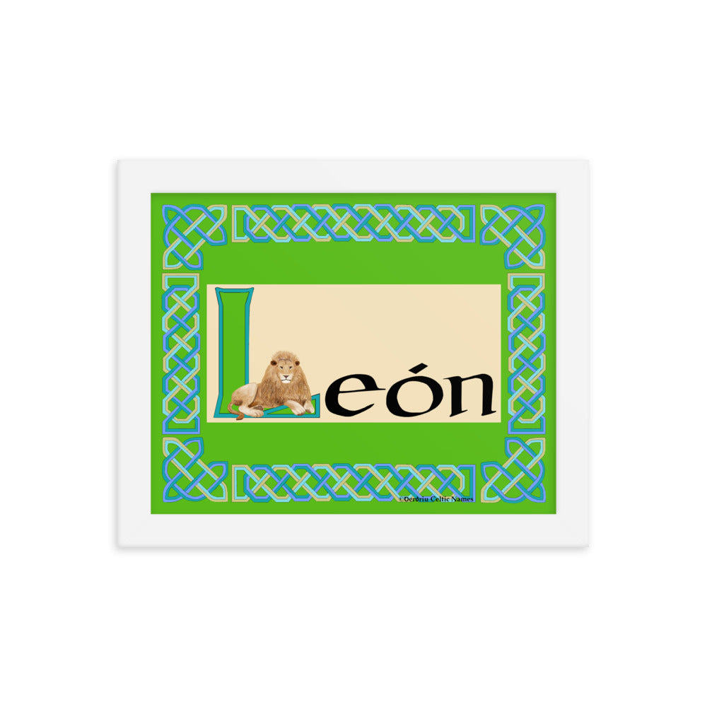 León (Leo) - Personalized framed poster with Irish language name León