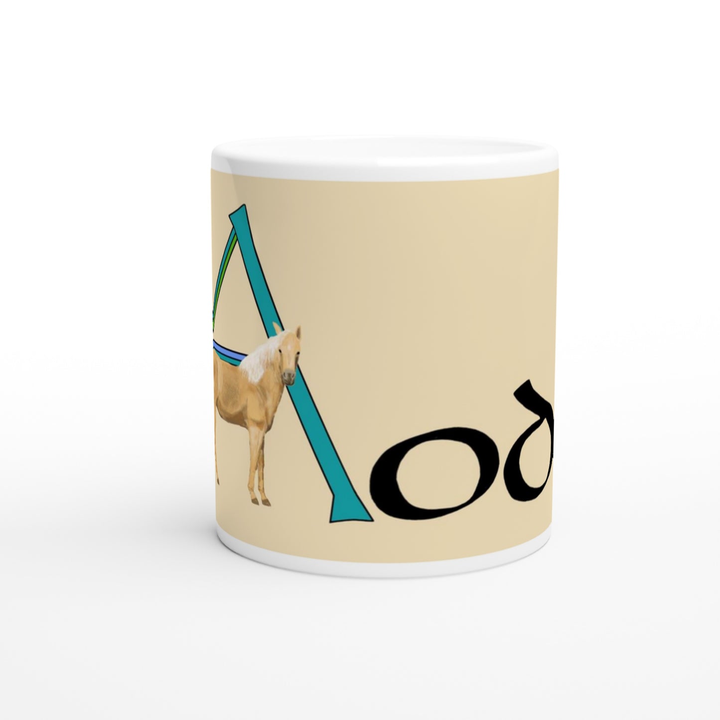 Aodh (Hugh) - Personalized white glossy mug with Irish name Aodh (Horse Design) (Free Shipping)