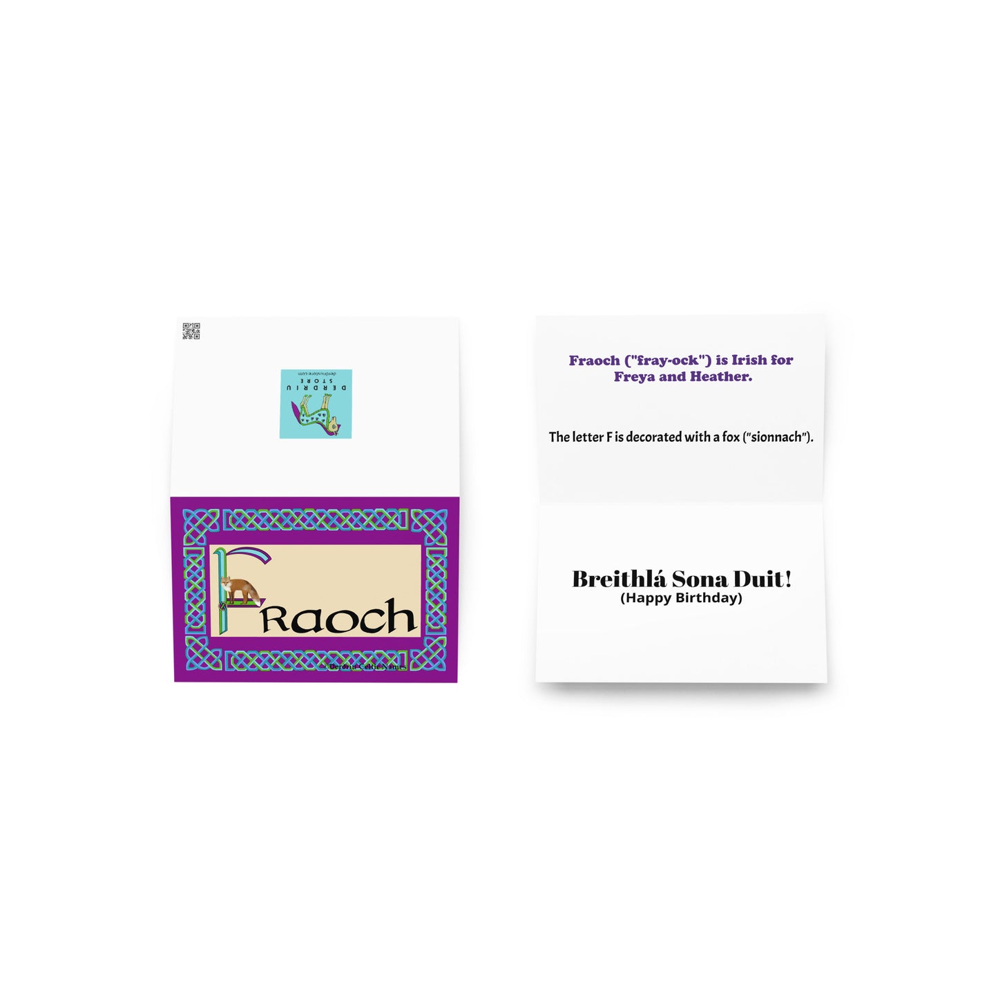 Fraoch (Freya, Heather) Personalized Irish Language Birthday Card