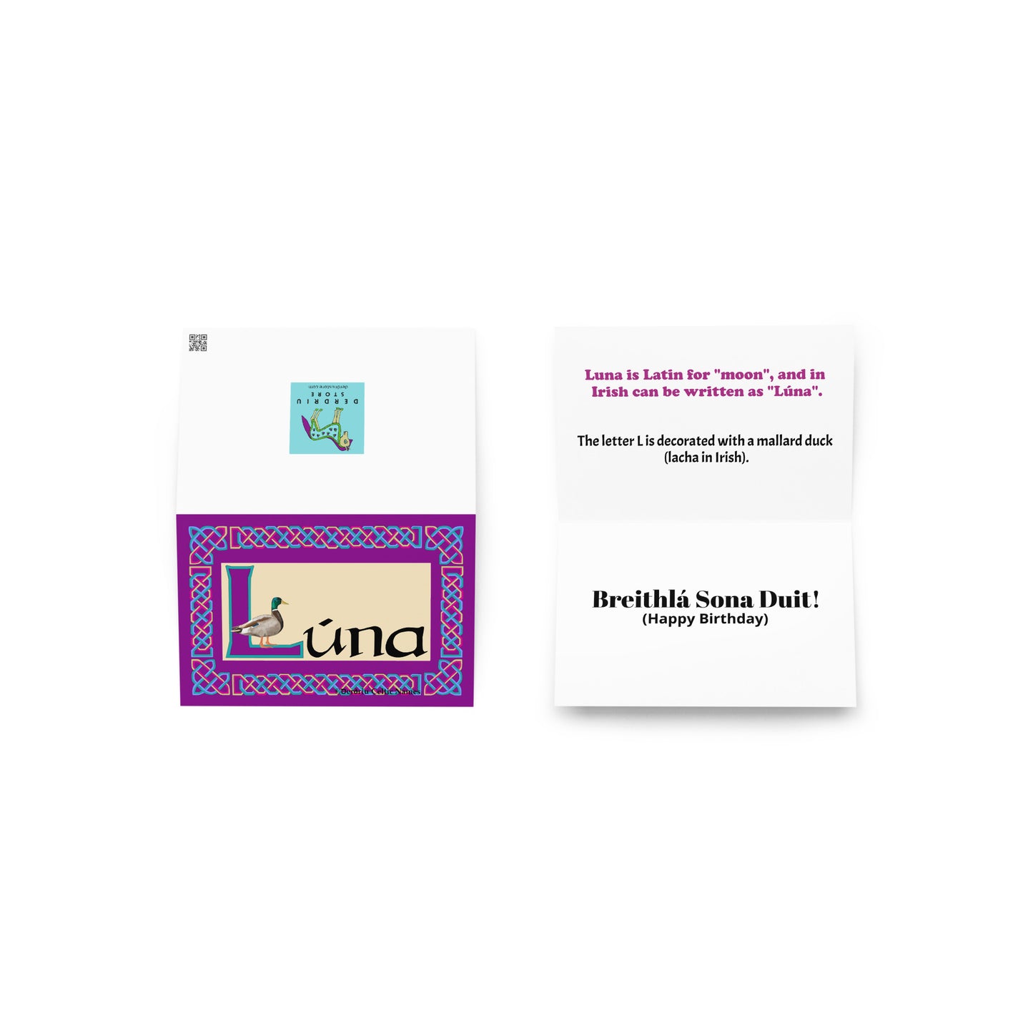 Lúna (Luna) Personalized Irish Language Birthday Card