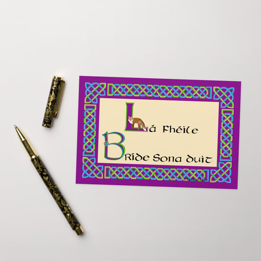 Lá Fhéile Bríde Sona Duit  (Happy St Brigid's Day) Celtic Knotwork and Calligraphy Irish Language Greeting Card