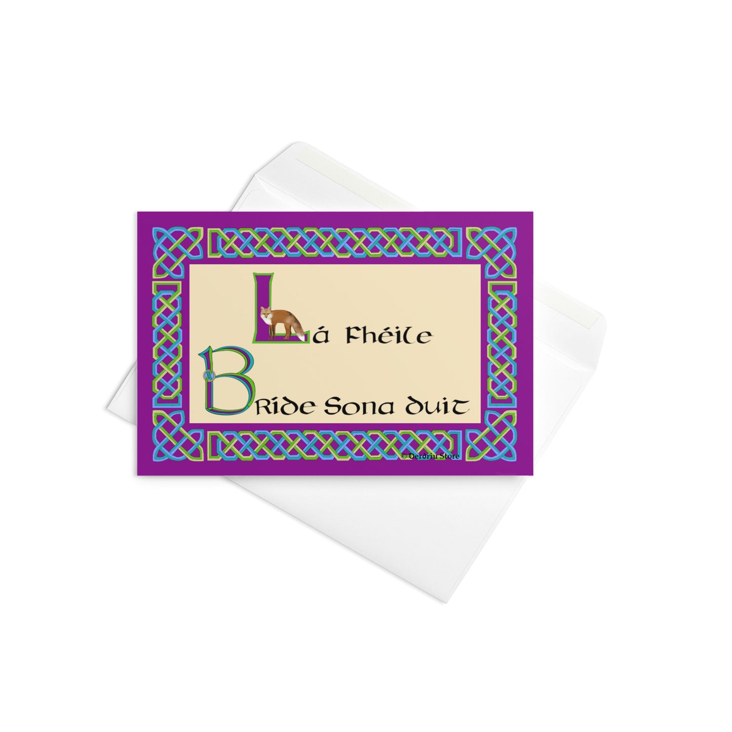 Lá Fhéile Bríde Sona Duit  (Happy St Brigid's Day) Celtic Knotwork and Calligraphy Irish Language Greeting Card