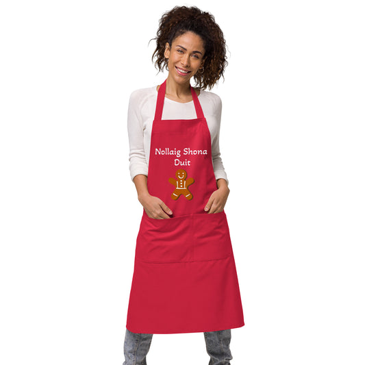 Nollaig Shona Duit (Happy Christmas) Irish Language organic cotton apron (Free Shipping)