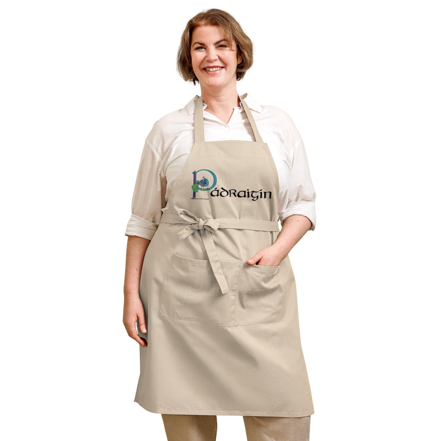 Pádraigín (Patricia)  - Personalized Organic cotton apron with Irish name Pádraigín (Free Shipping)