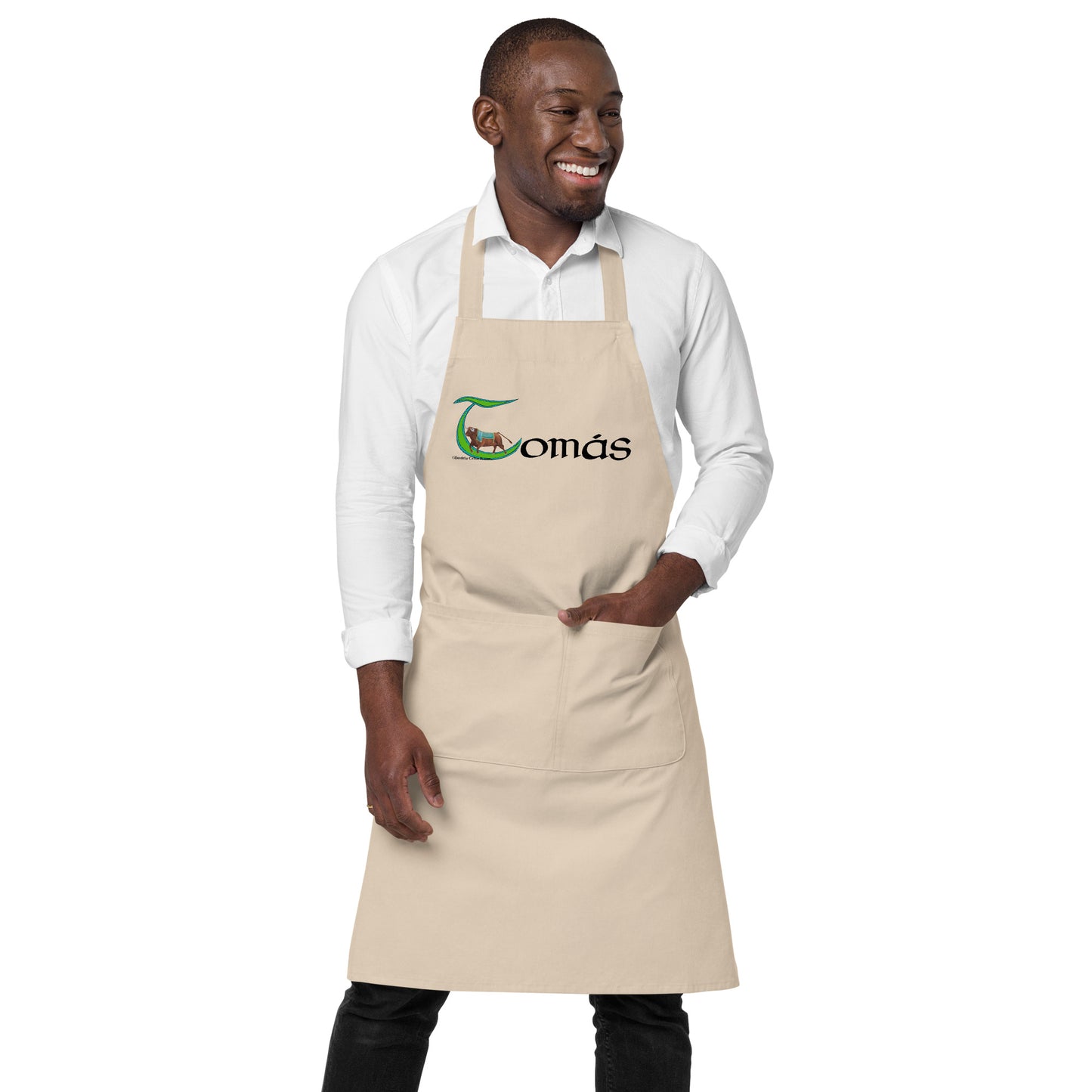 Tomás (Thomas)  - Personalized Organic cotton apron with Irish name Tomás (Free Shipping)