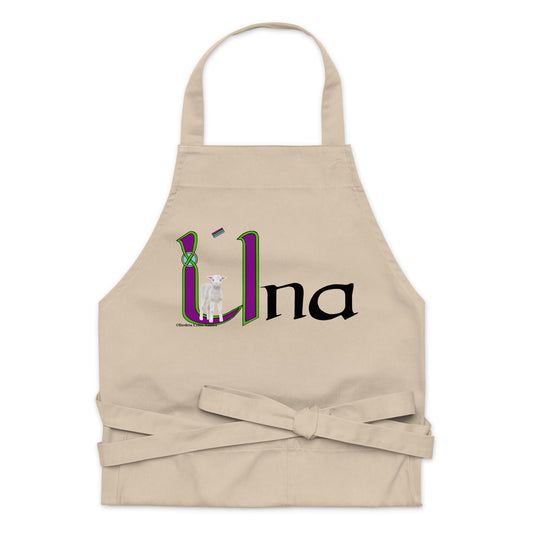 Úna (Oonagh) - Personalized Organic cotton apron with Irish name Úna (Free Shipping)