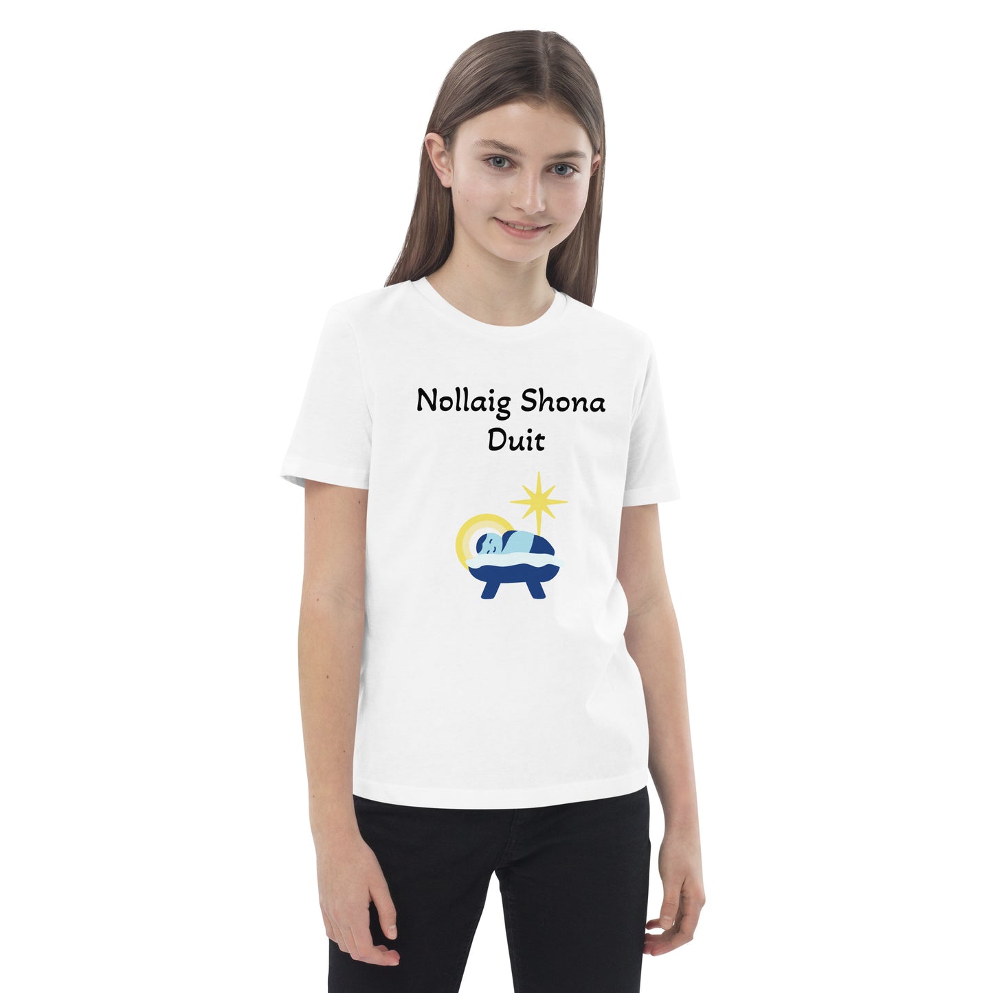 Nollaig Shona Duit (Happy Christmas to you) Irish Language Nativity Organic Cotton Kids T-shirt