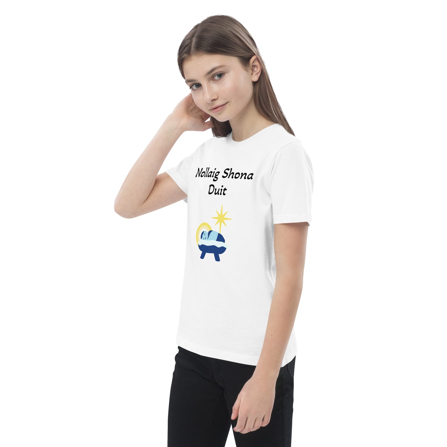 Nollaig Shona Duit (Happy Christmas to you) Irish Language Nativity Organic Cotton Kids T-shirt