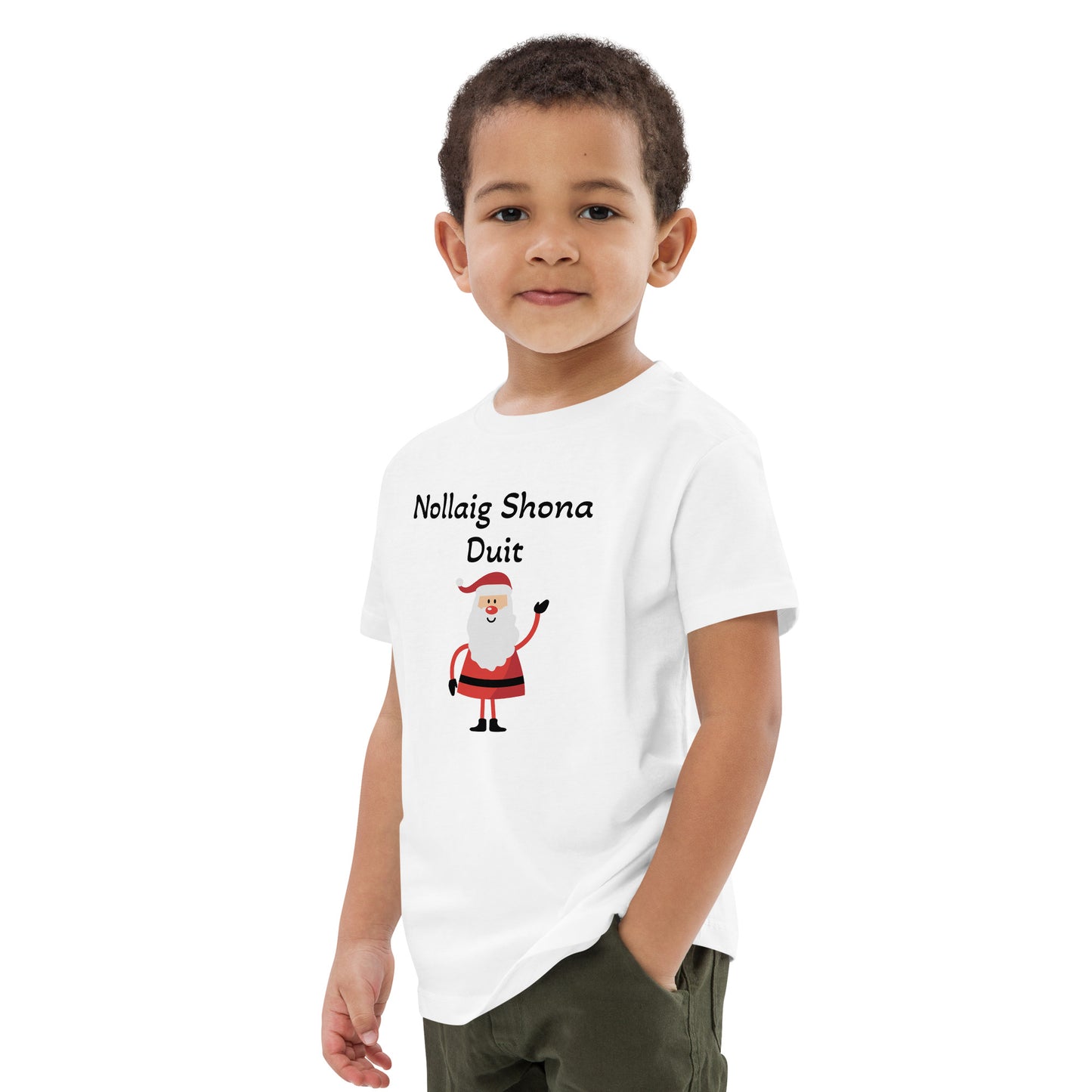 Nollaig Shona Duit (Happy Christmas) Irish Language Santa Claus Organic Cotton Kids T-shirt