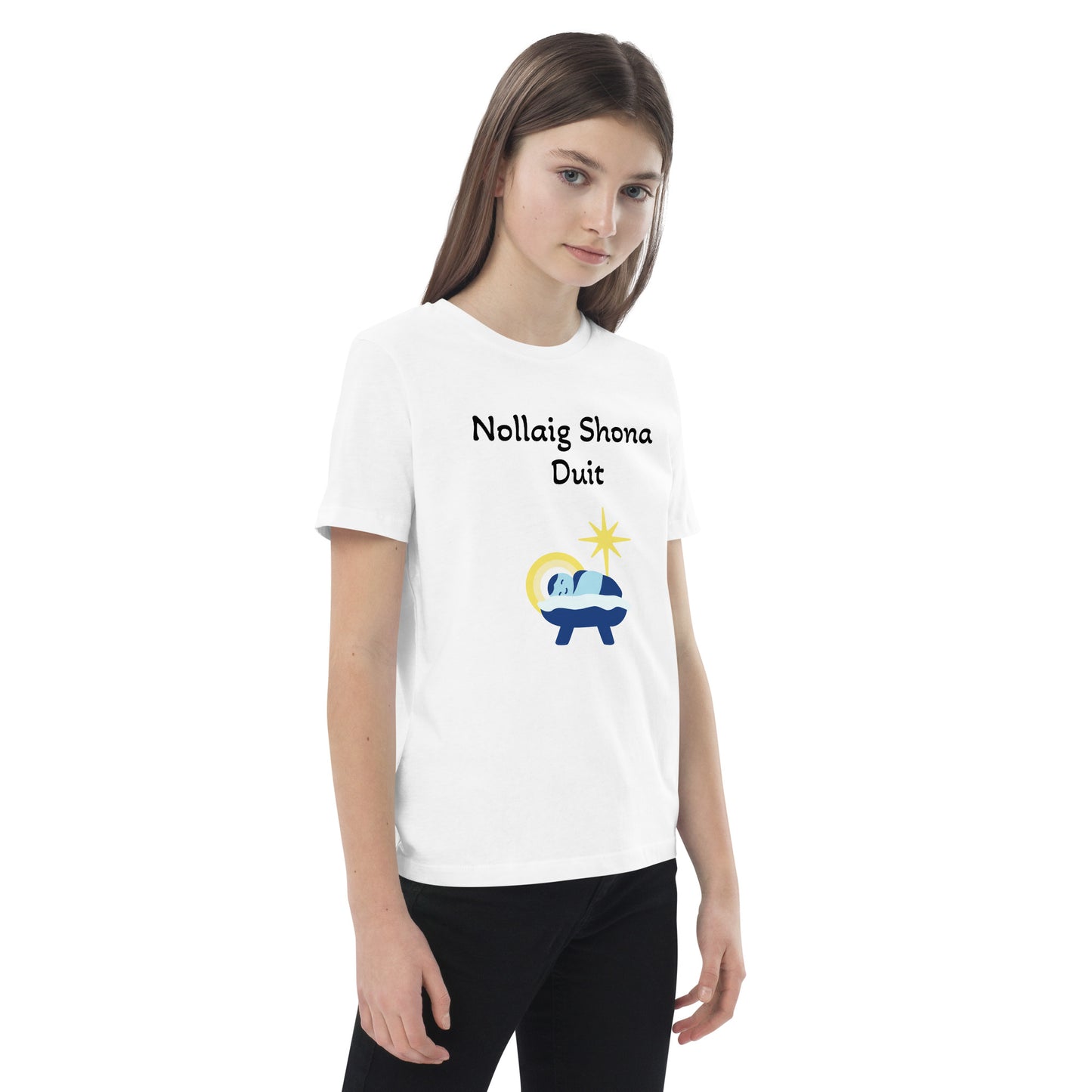 Nollaig Shona Duit (Happy Christmas to you) Irish Language Nativity Organic Cotton Kids T-shirt