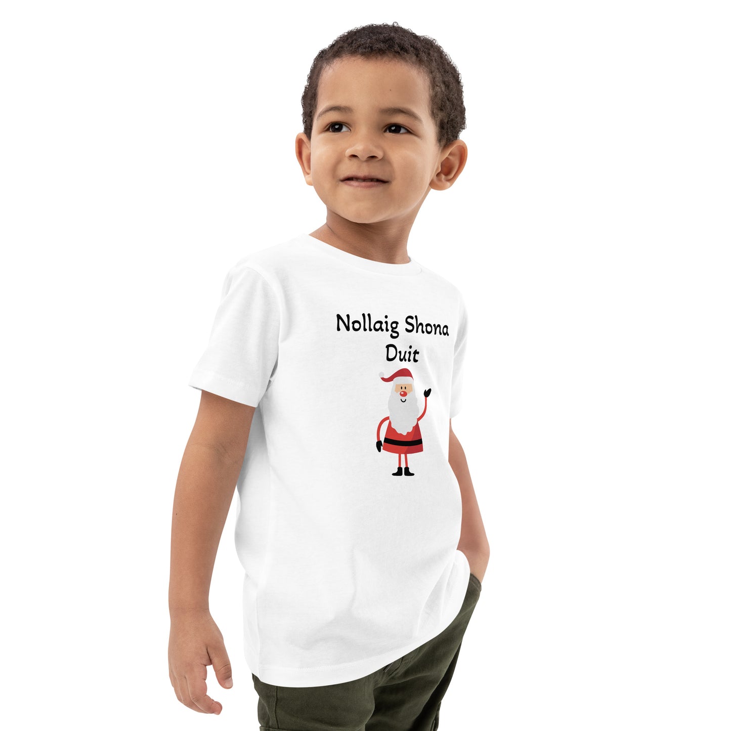 Nollaig Shona Duit (Happy Christmas) Irish Language Santa Claus Organic Cotton Kids T-shirt