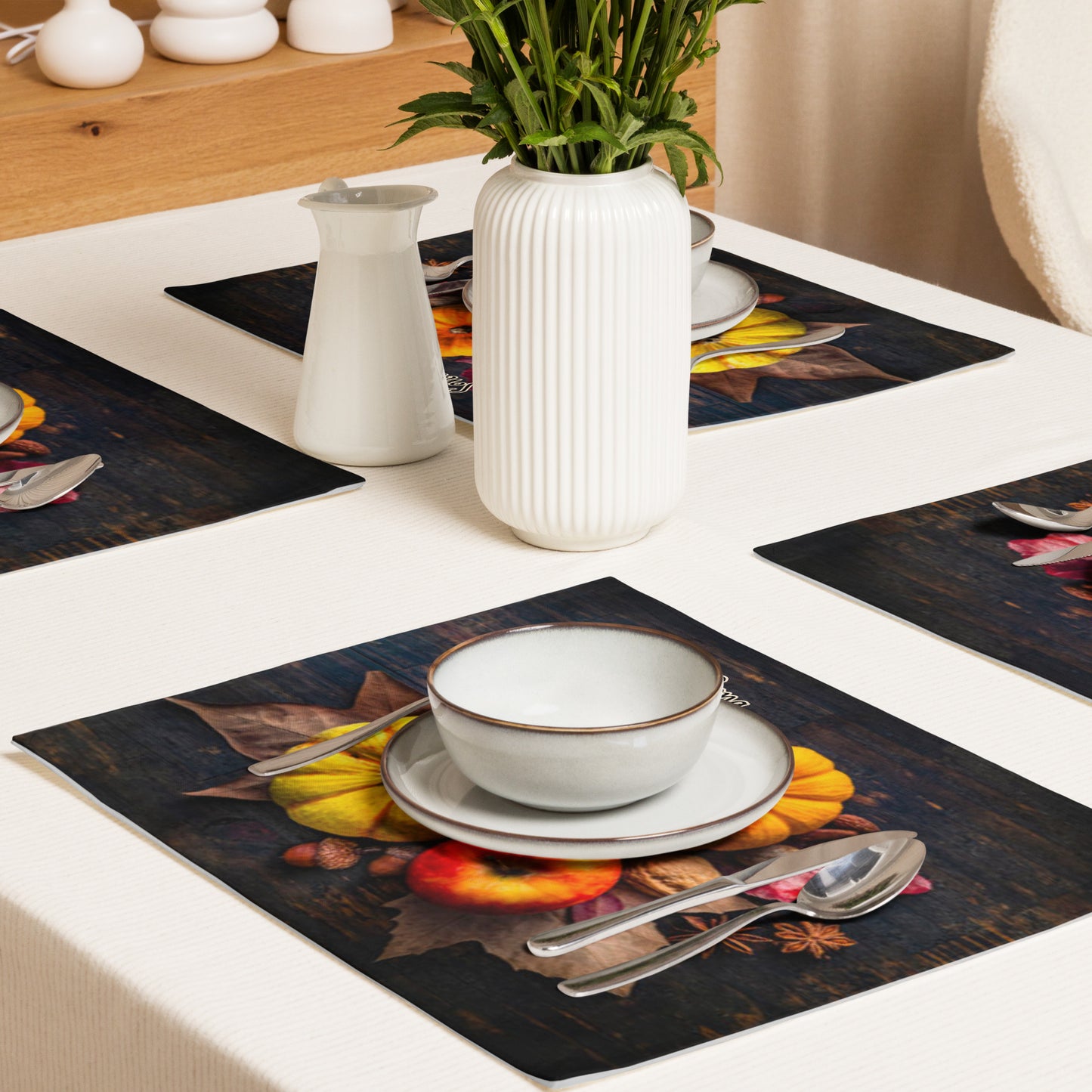 Lá Altaithe Sona (Happy Thanksgiving) Irish Language Placemat Set (Pumpkin Design)