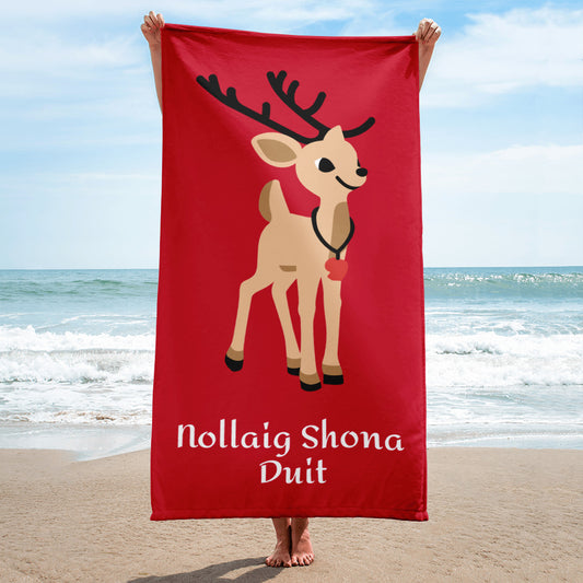 Nollaig Shona Duit (Happy Christmas) Irish Language Reindeer Towel