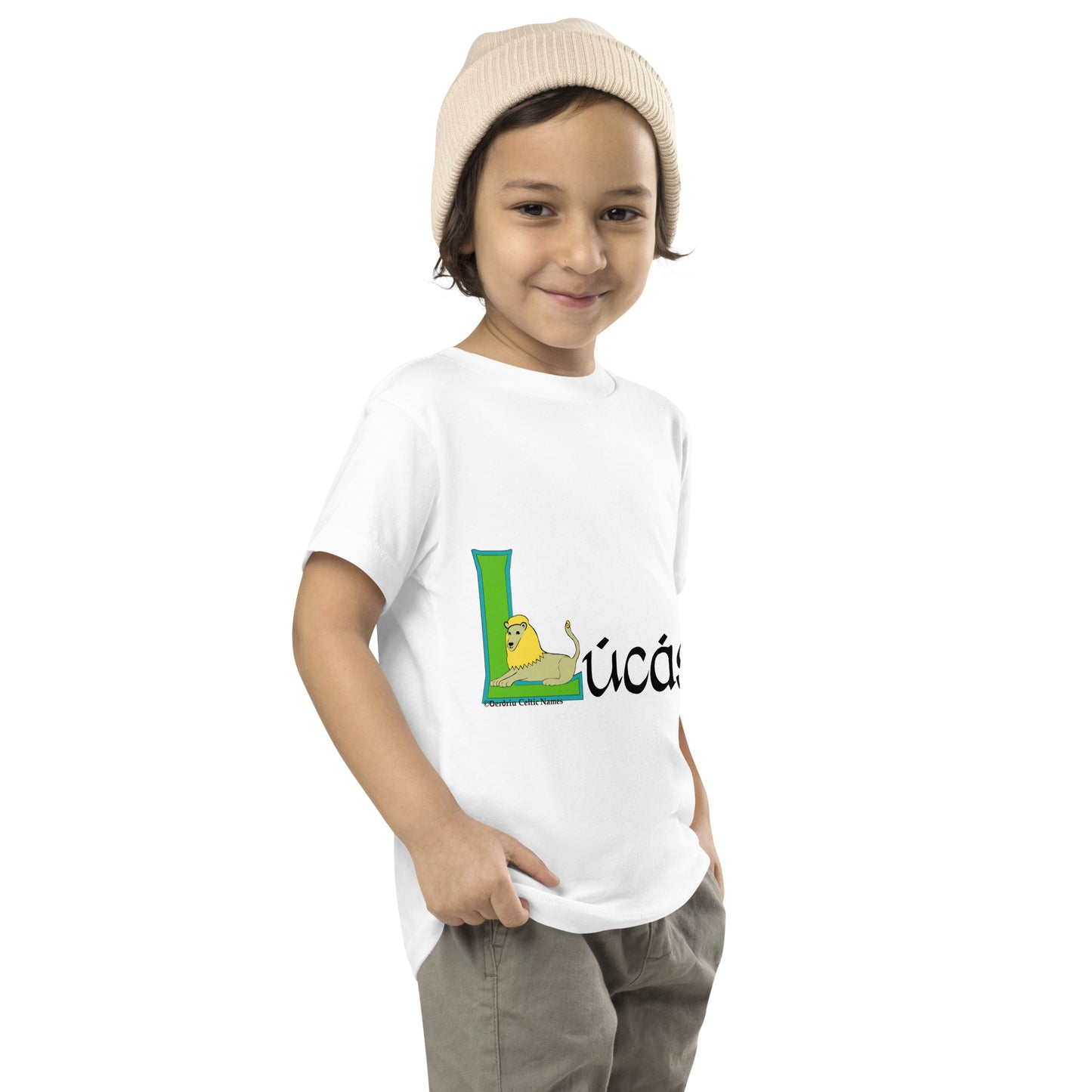 Lúcás (Luke) Personalized Toddler Short Sleeve T-shirt with Irish name Lúcás