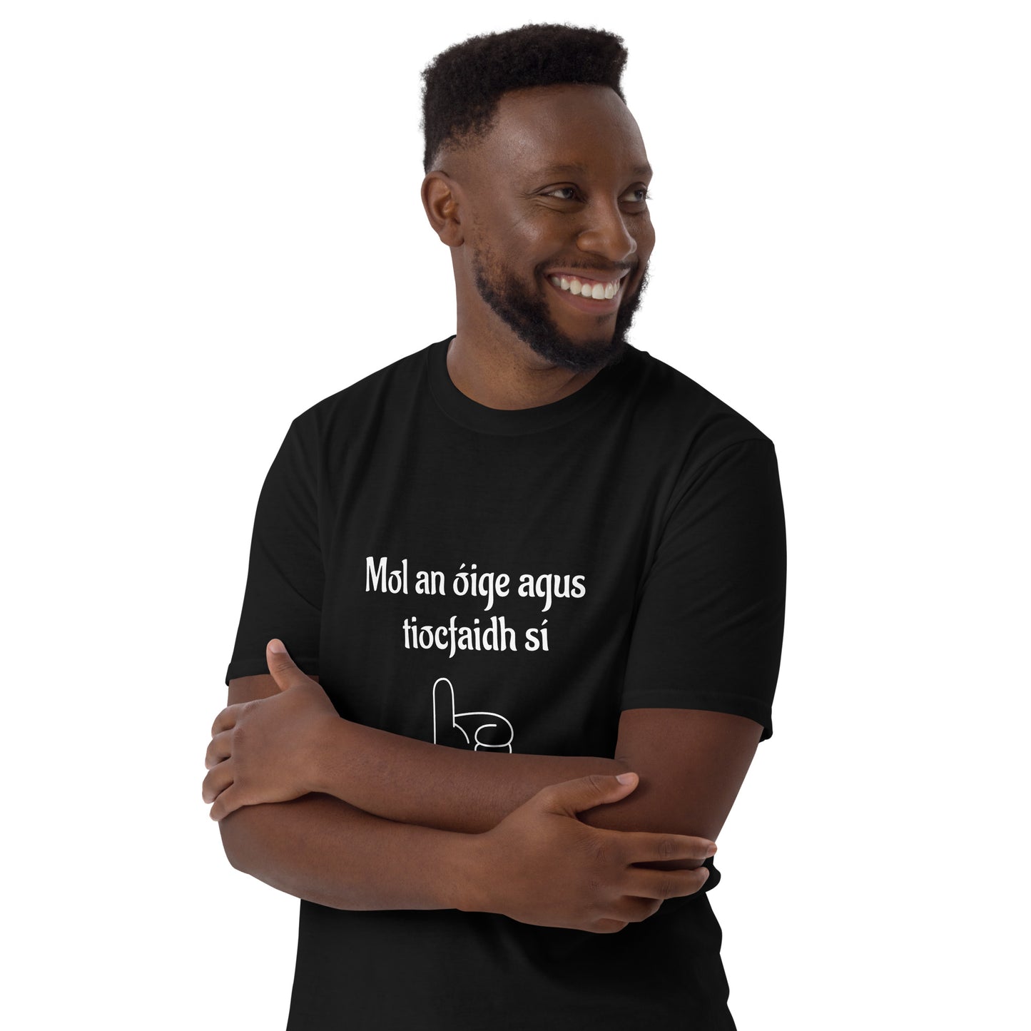 Mol an óige agus tiocfaidh sí (Encourage the young and they will flourish) Irish Language Proverb Short-Sleeve Unisex T-Shirt (Black/Navy/Dark Heather) (Free Shipping)