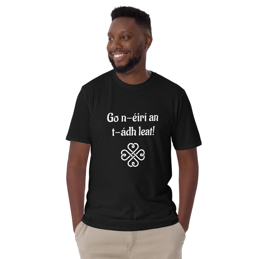 Go n-éirí an t-ádh leat! (Good luck!) Irish Language Proverb Short-Sleeve Unisex T-Shirt (Black/Navy/Dark Heather) (Free Shipping)