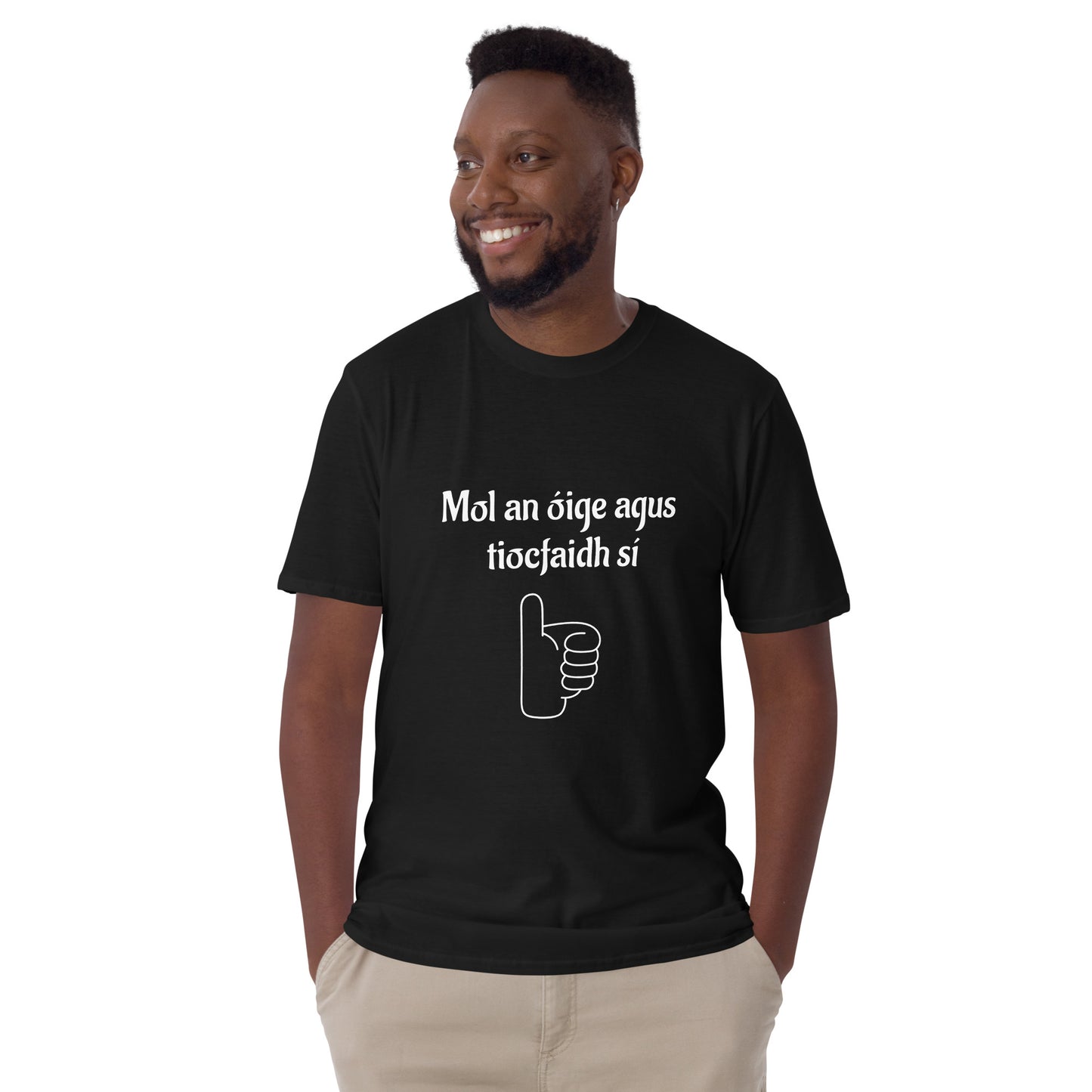 Mol an óige agus tiocfaidh sí (Encourage the young and they will flourish) Irish Language Proverb Short-Sleeve Unisex T-Shirt (Black/Navy/Dark Heather) (Free Shipping)