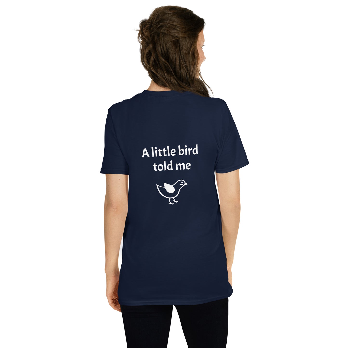 Dúirt bean liom go ndúirt bean léi (A little bird told me) Irish Language Proverb Short-Sleeve Unisex T-Shirt (Black/Navy/Dark Heather) (Free Shipping)