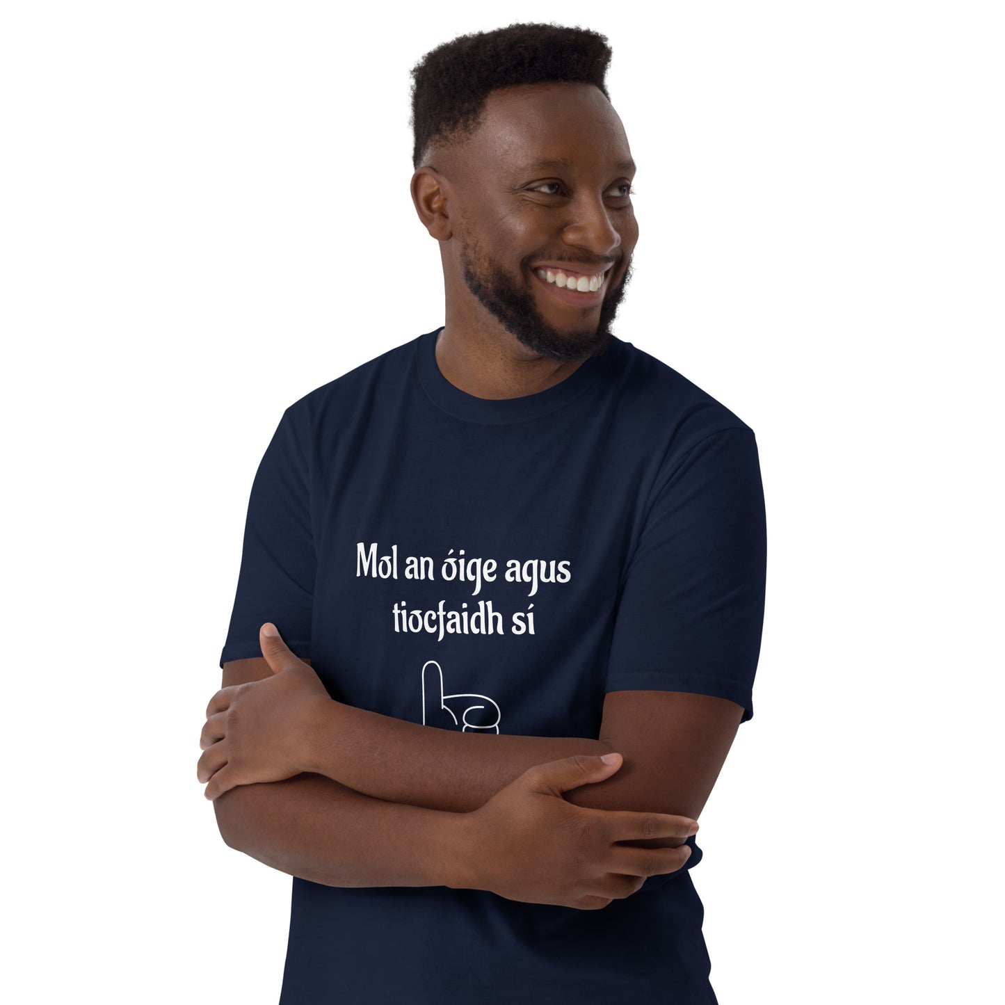 Mol an óige agus tiocfaidh sí (Encourage the young and they will flourish) Irish Language Proverb Short-Sleeve Unisex T-Shirt (Black/Navy/Dark Heather) (Free Shipping)