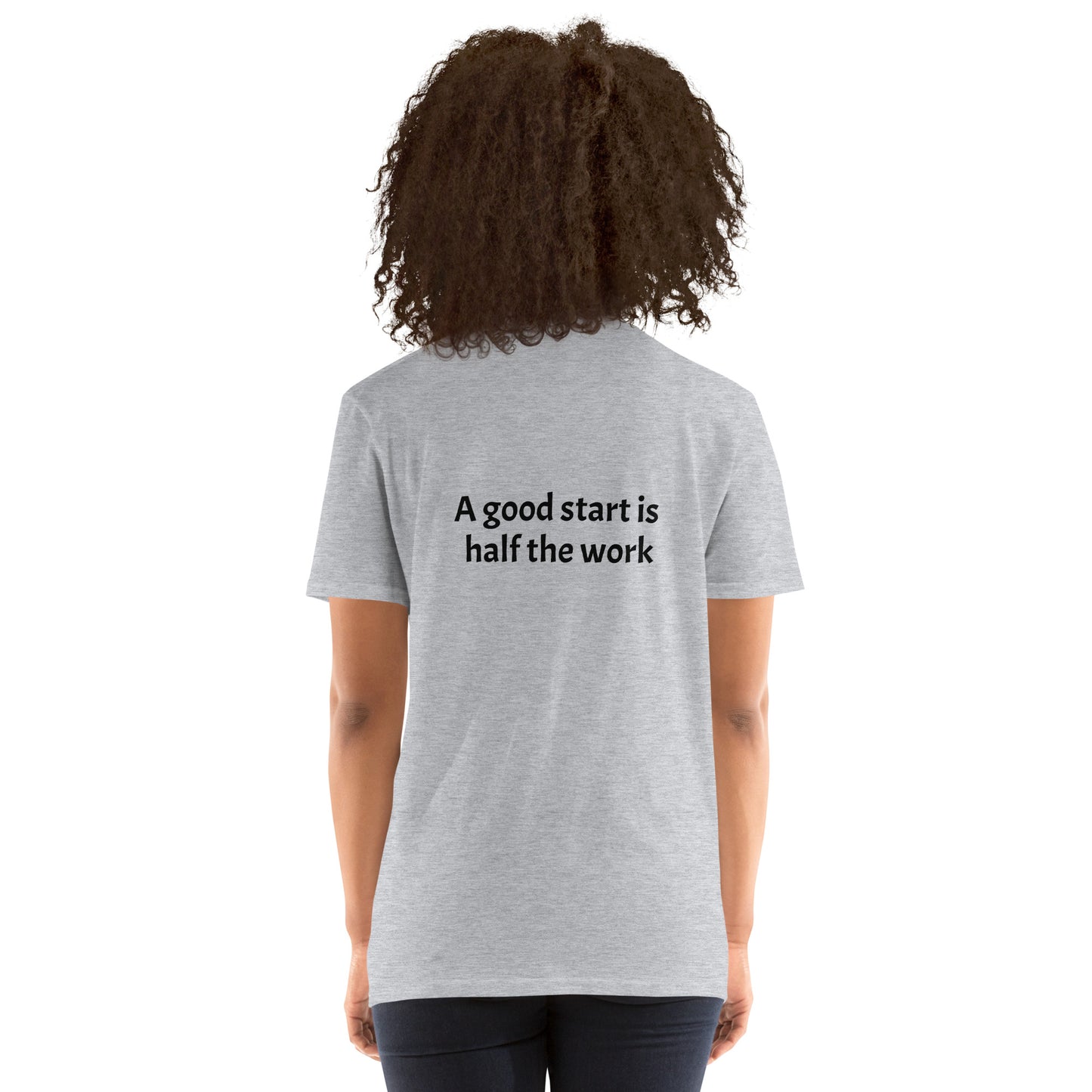 Tús maith leath na hoibre (A good start is half the work) Irish Language Proverb Short-Sleeve Unisex T-Shirt (White/Sport Grey) (Free Shipping)