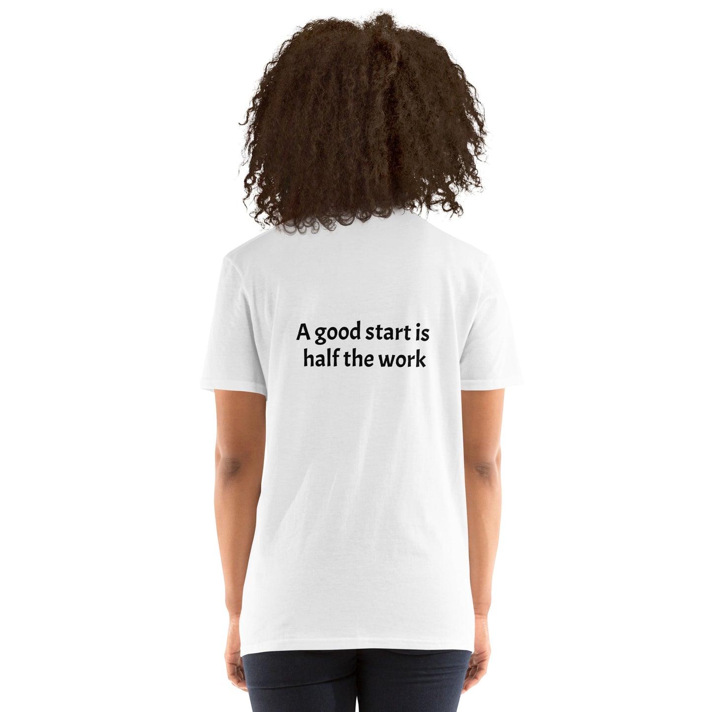 Tús maith leath na hoibre (A good start is half the work) Irish Language Proverb Short-Sleeve Unisex T-Shirt (White/Sport Grey) (Free Shipping)