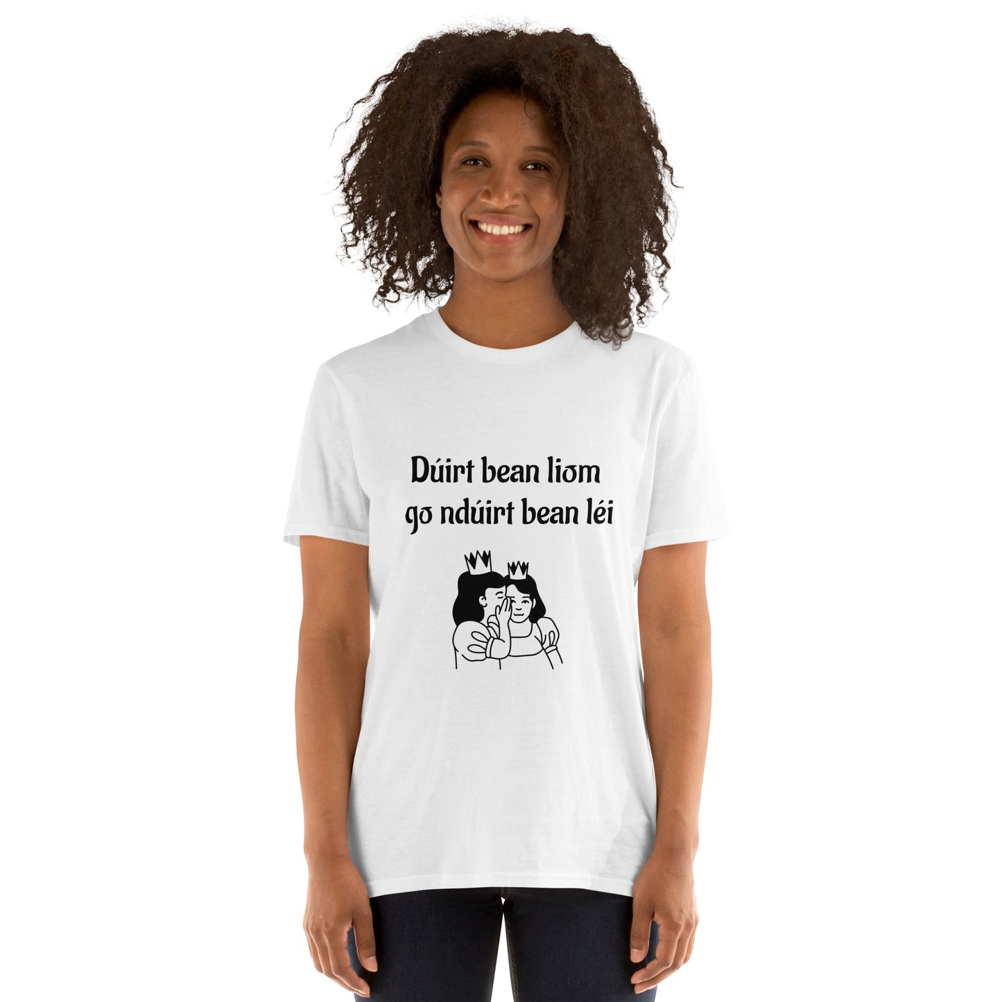 Dúirt bean liom go ndúirt bean léi (A little bird told me) Irish Language Proverb Short-Sleeve Unisex T-Shirt (White/Sport Grey) (Free Shipping)