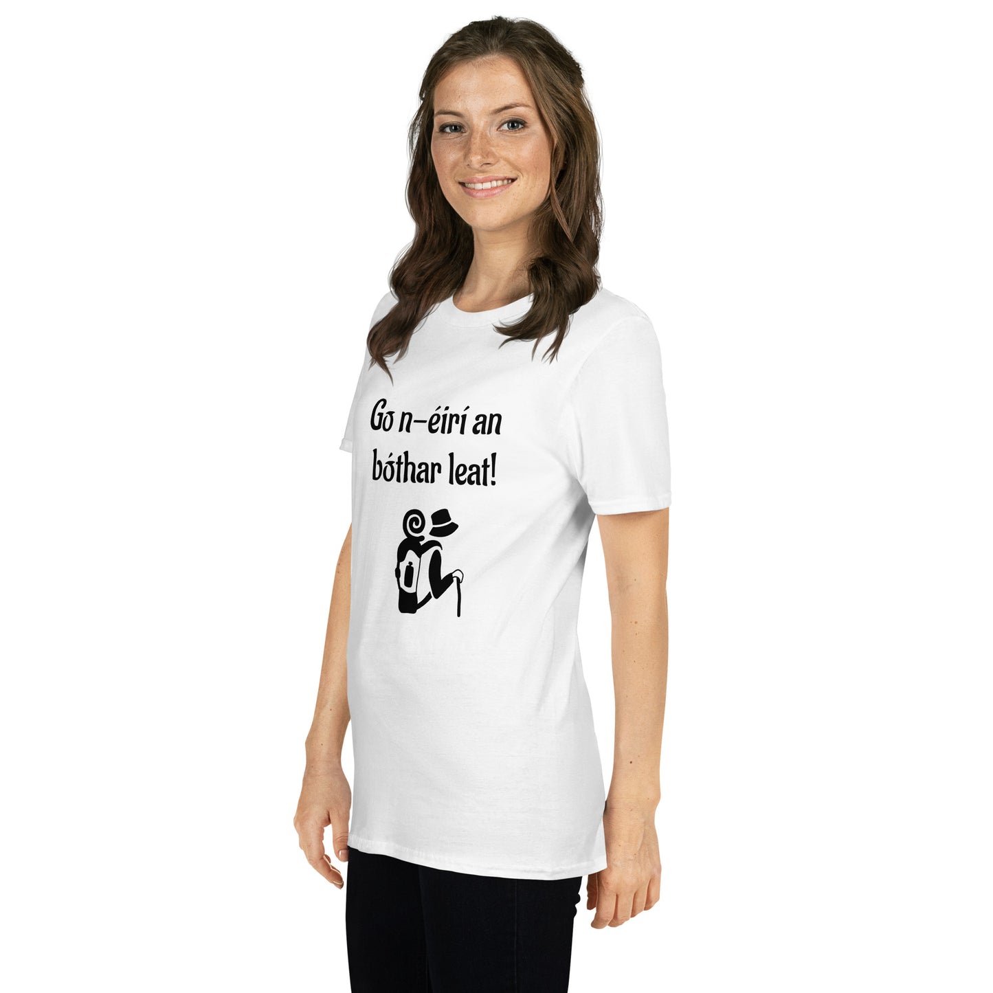 Go n-éirí an bóthar leat! (Bon voyage!) Irish Language Proverb Short-Sleeve Unisex T-Shirt (White/Sport Grey) (Free Shipping)