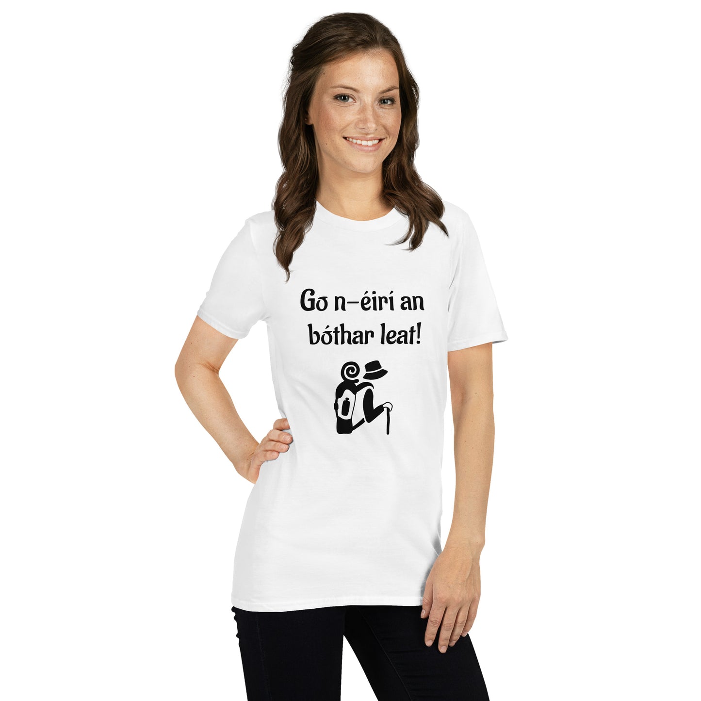 Go n-éirí an bóthar leat! (Bon voyage!) Irish Language Proverb Short-Sleeve Unisex T-Shirt (White/Sport Grey) (Free Shipping)