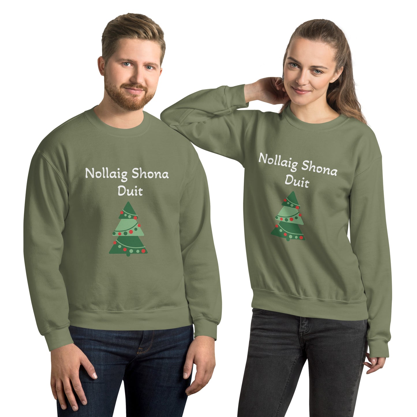 Nollaig Shona Duit (Happy Christmas) Irish Language Adult Unisex Sweatshirt (Red/Blue/Green) (Free Shipping)