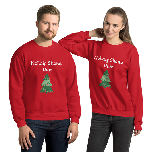 Nollaig Shona Duit (Happy Christmas) Irish Language Adult Unisex Sweatshirt (Red/Blue/Green) (Free Shipping)
