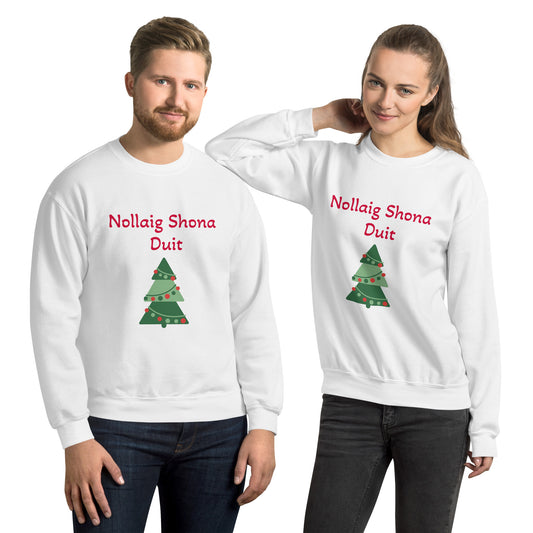 Nollaig Shona Duit (Happy Christmas) Irish Language Adult Unisex Sweatshirt (White/Grey) (Free Shipping)