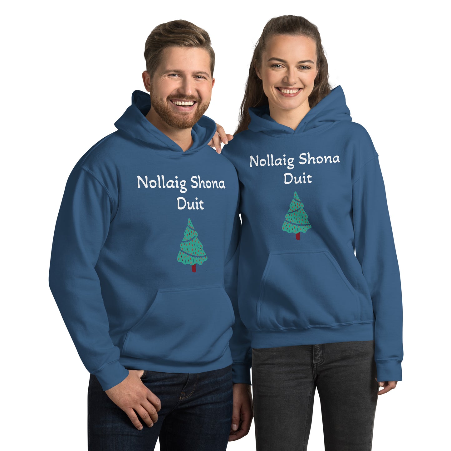 Nollaig Shona Duit (Happy Christmas) Irish Language Adult Unisex Hoodie (Red/Blue/Green) (Free Shipping)