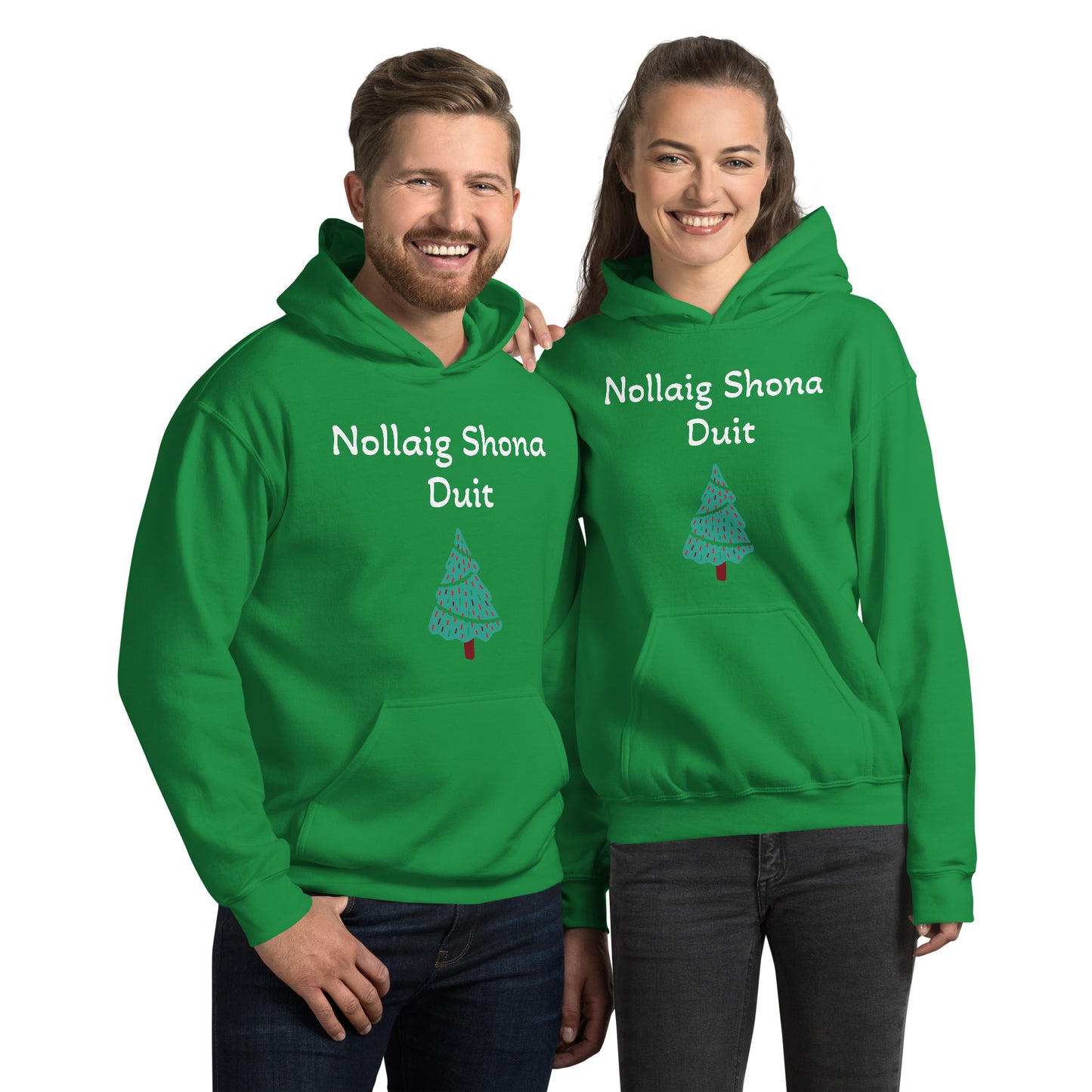 Nollaig Shona Duit (Happy Christmas) Irish Language Adult Unisex Hoodie (Red/Blue/Green) (Free Shipping)