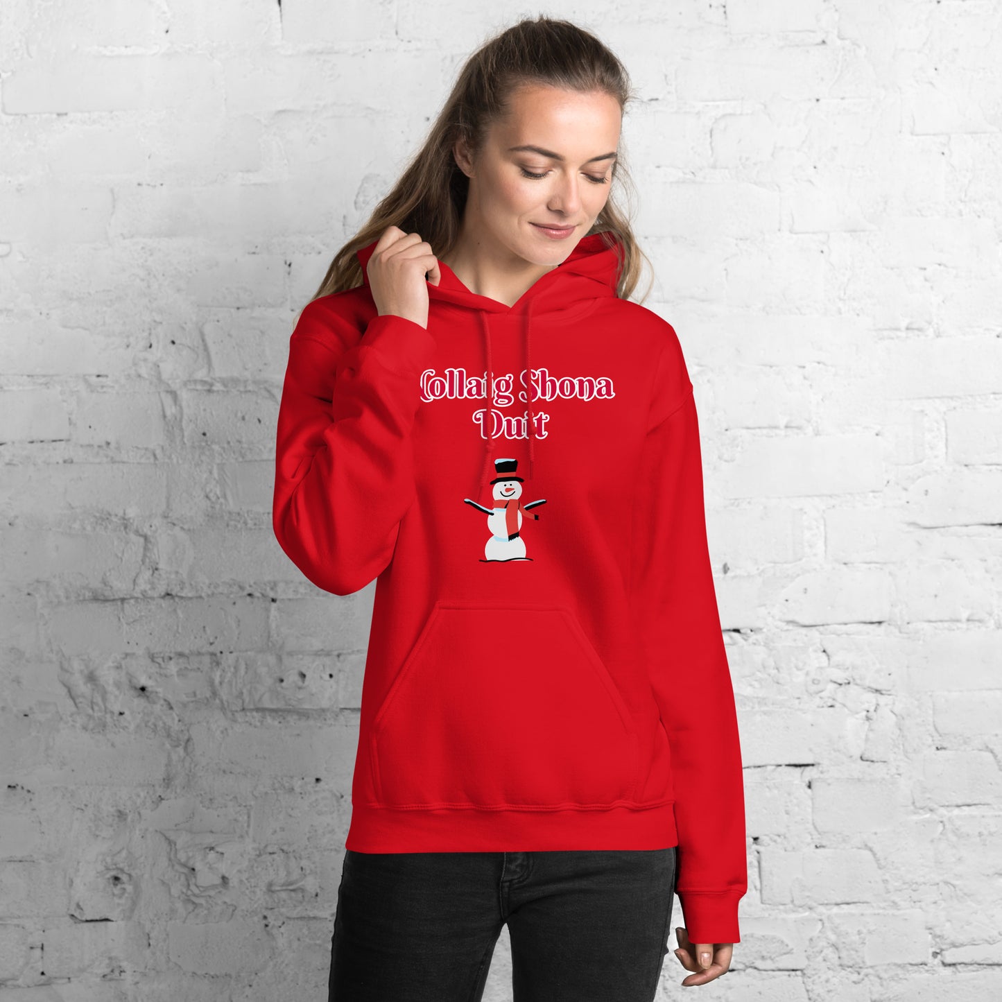 Nollaig Shona Duit (Happy Christmas) Irish Language Adult Unisex Hoodie (Snowman Design)