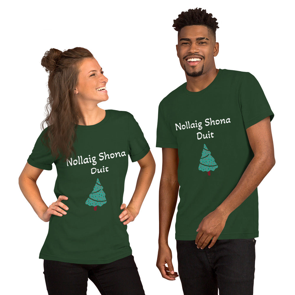 Nollaig Shona Duit (Happy Christmas) Irish Language Adult Unisex T-shirt Green/Red (Free Shipping)