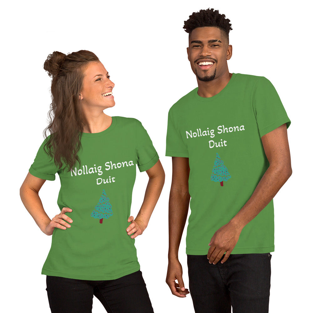 Nollaig Shona Duit (Happy Christmas) Irish Language Adult Unisex T-shirt Green/Red (Free Shipping)