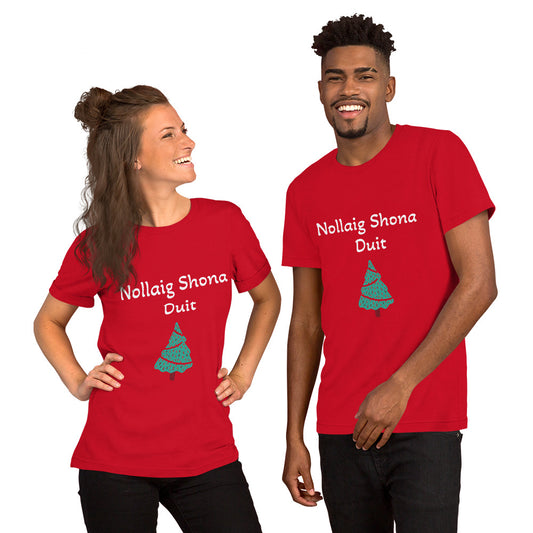 Nollaig Shona Duit (Happy Christmas) Irish Language Adult Unisex T-shirt Green/Red (Free Shipping)