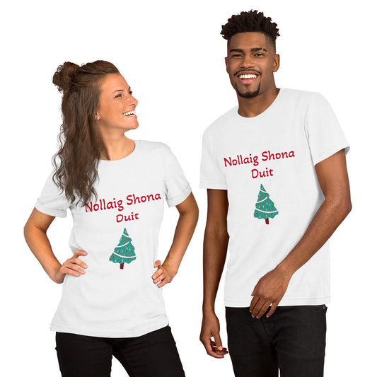 Nollaig Shona Duit (Happy Christmas) Irish Language Adult Unisex T-shirt White (Free Shipping)