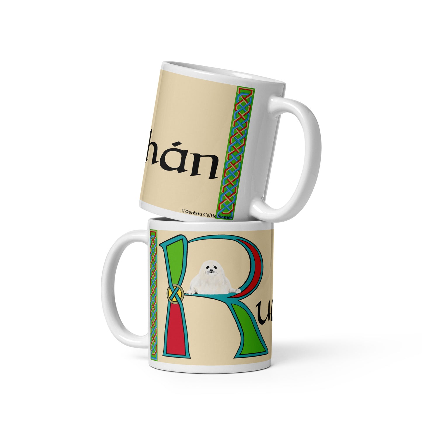 Ruadhán (Rowan) - Personalized white glossy mug (red design) with Irish name Ruadhán (Free Shipping)