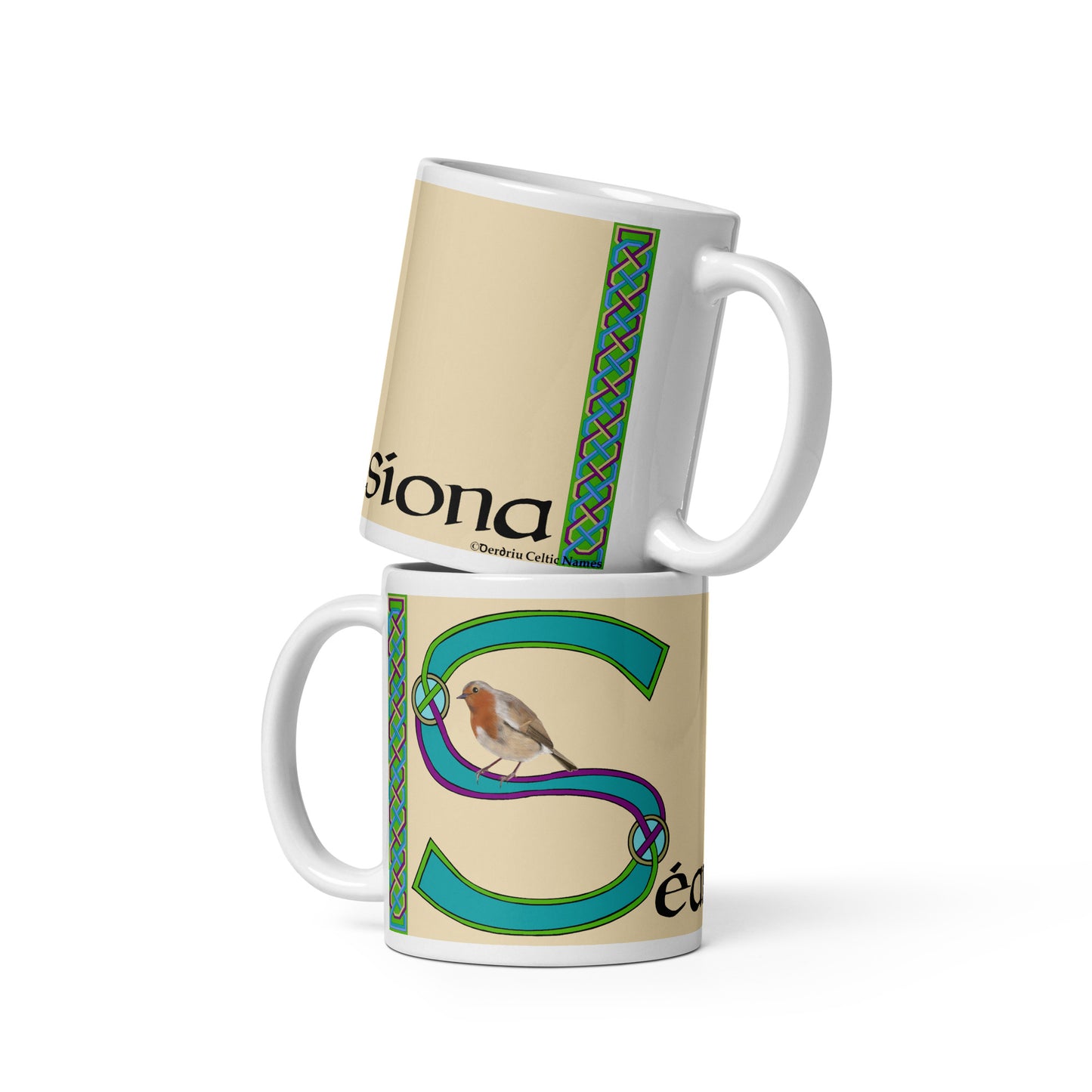 Séamaisíona (Jackie) - Personalized white glossy mug with Irish name Séamaisíona (Free Shipping)