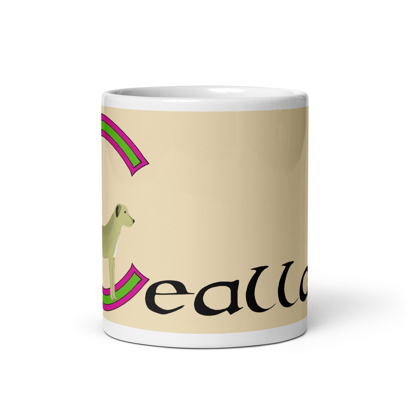 Ceallach (Kelly) Irish Language Personalized White Glossy Mug (Dog Design) (Free Shipping)