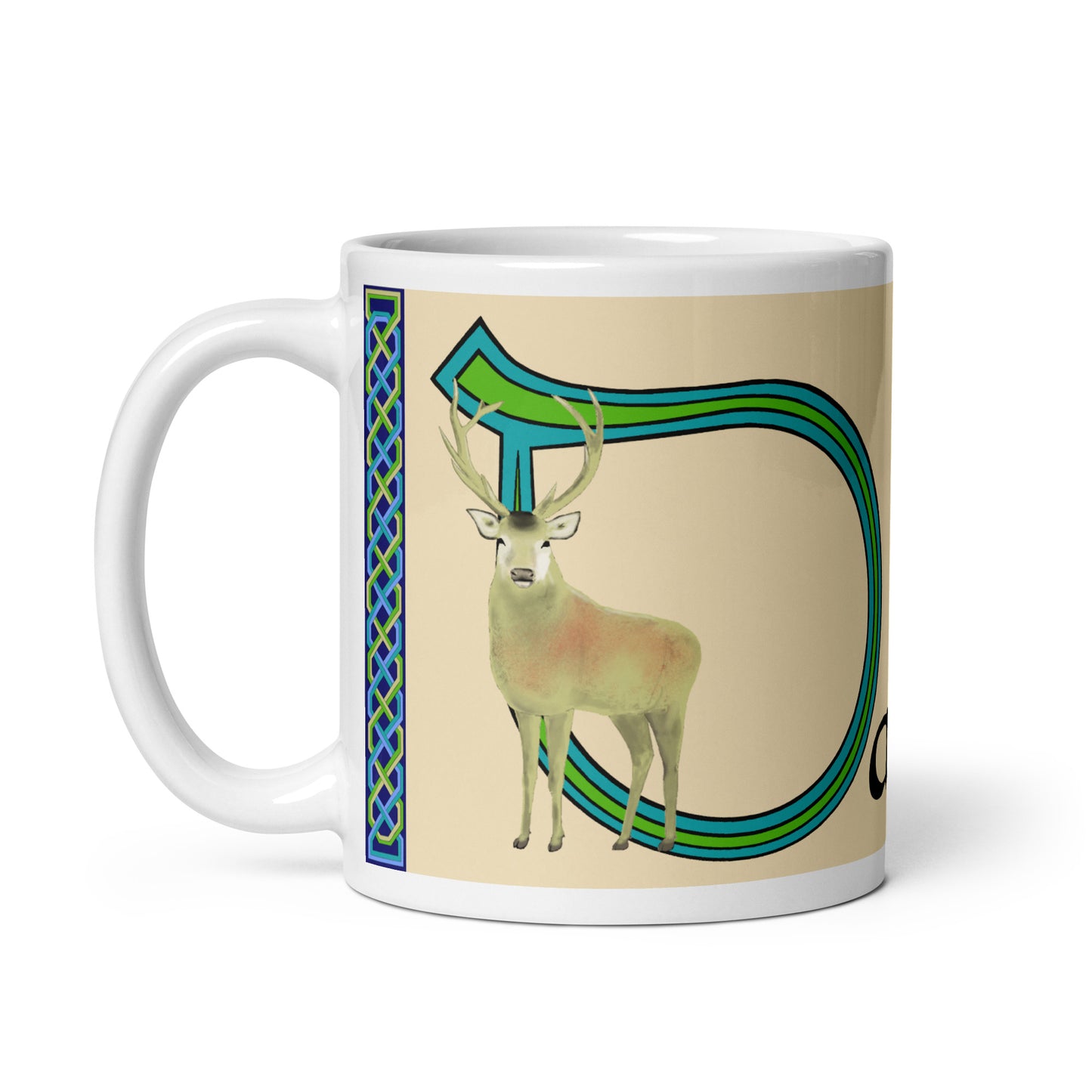 Damhnaic (Dominic) - Personalized white glossy mug (blue design) with Irish name Damhnaic (Free Shipping)