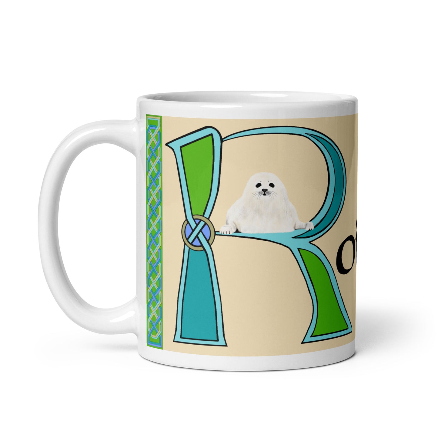 Roibeárd (Robert) - Personalized white glossy mug with Irish name Roibeárd (Free Shipping)