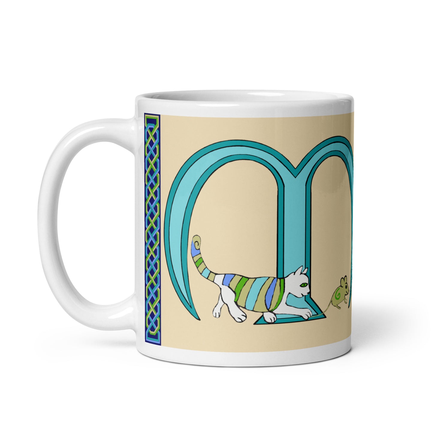 Murchadh (Morgan) - Personalized white glossy mug (blue design) with Irish name Murchadh (Free Shipping)