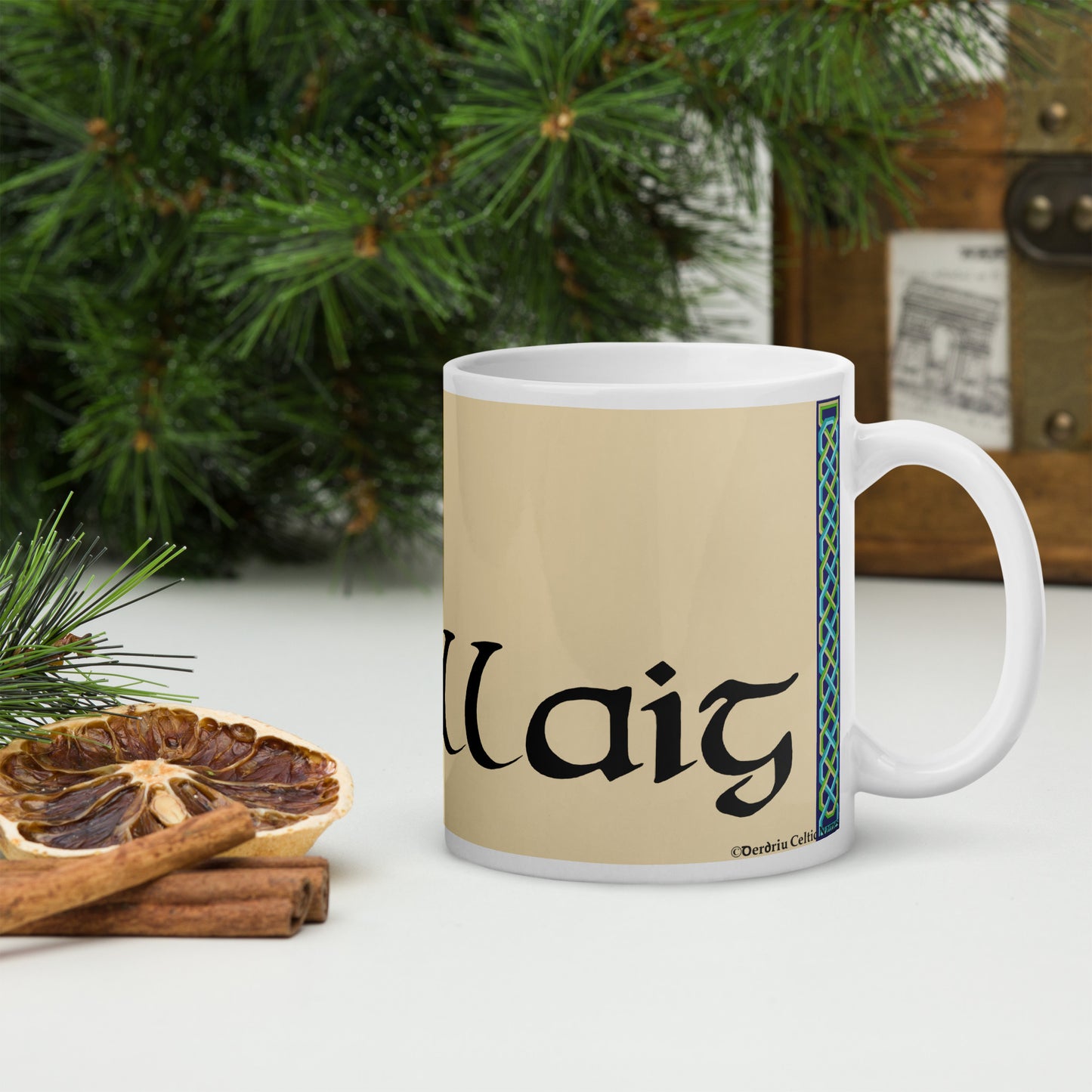 Nollaig (Noel) - Personalized white glossy mug (blue design) with Irish name Nollaig (Free Shipping)