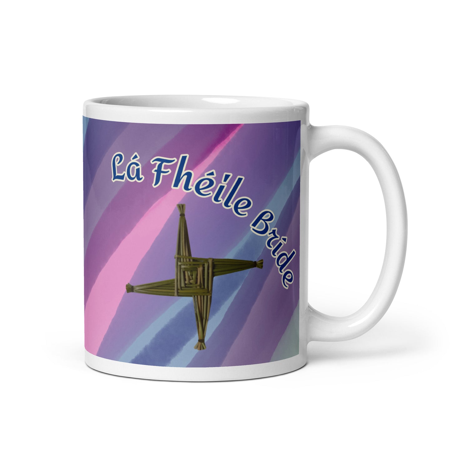 Lá Fhéile Bríde (Happy St Brigid's Day) Irish Language White Glossy Mug (Cross Design)