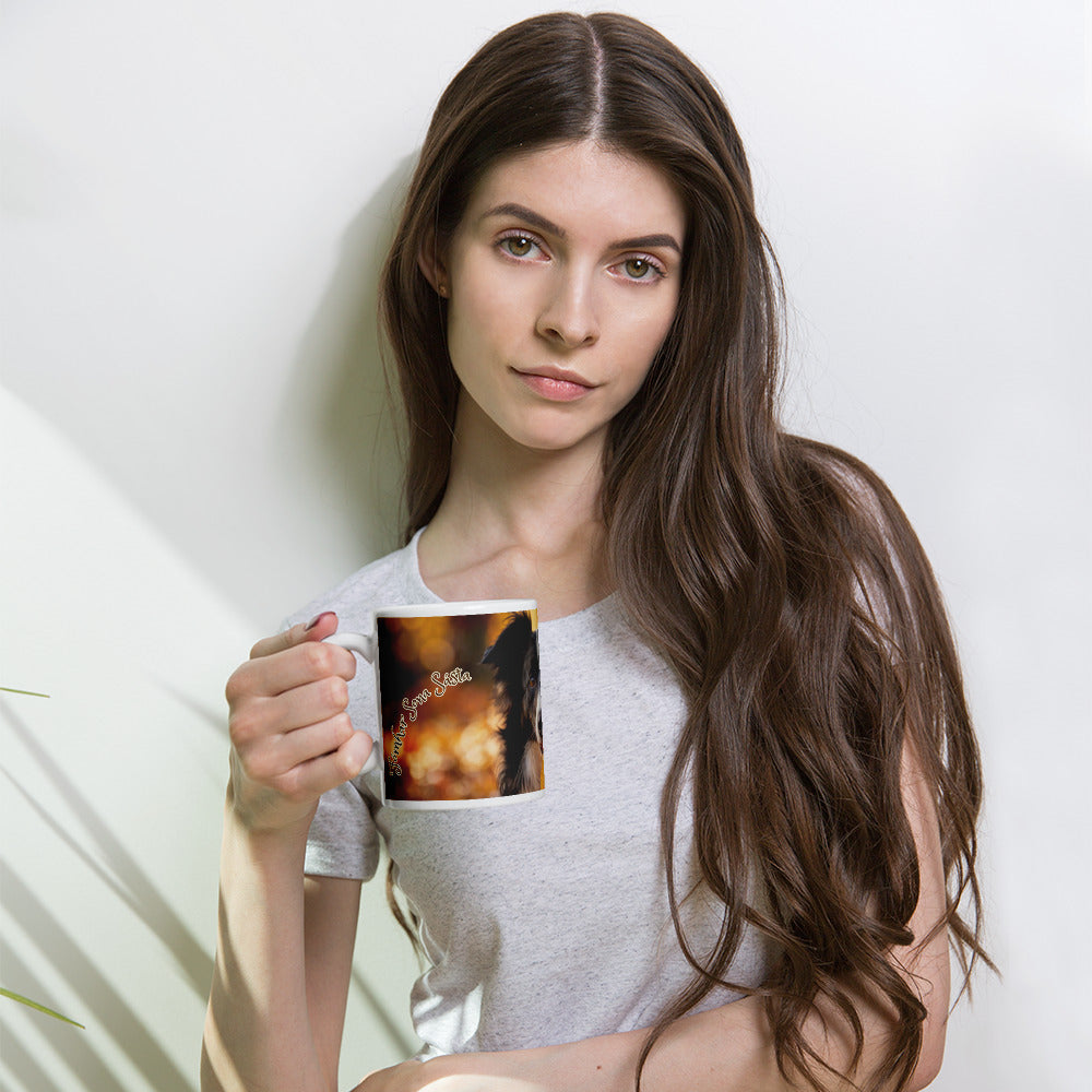 Fómhar Sona Sásta (Very Happy Autumn) Irish Language White Glossy Mug (Border Collie Design)