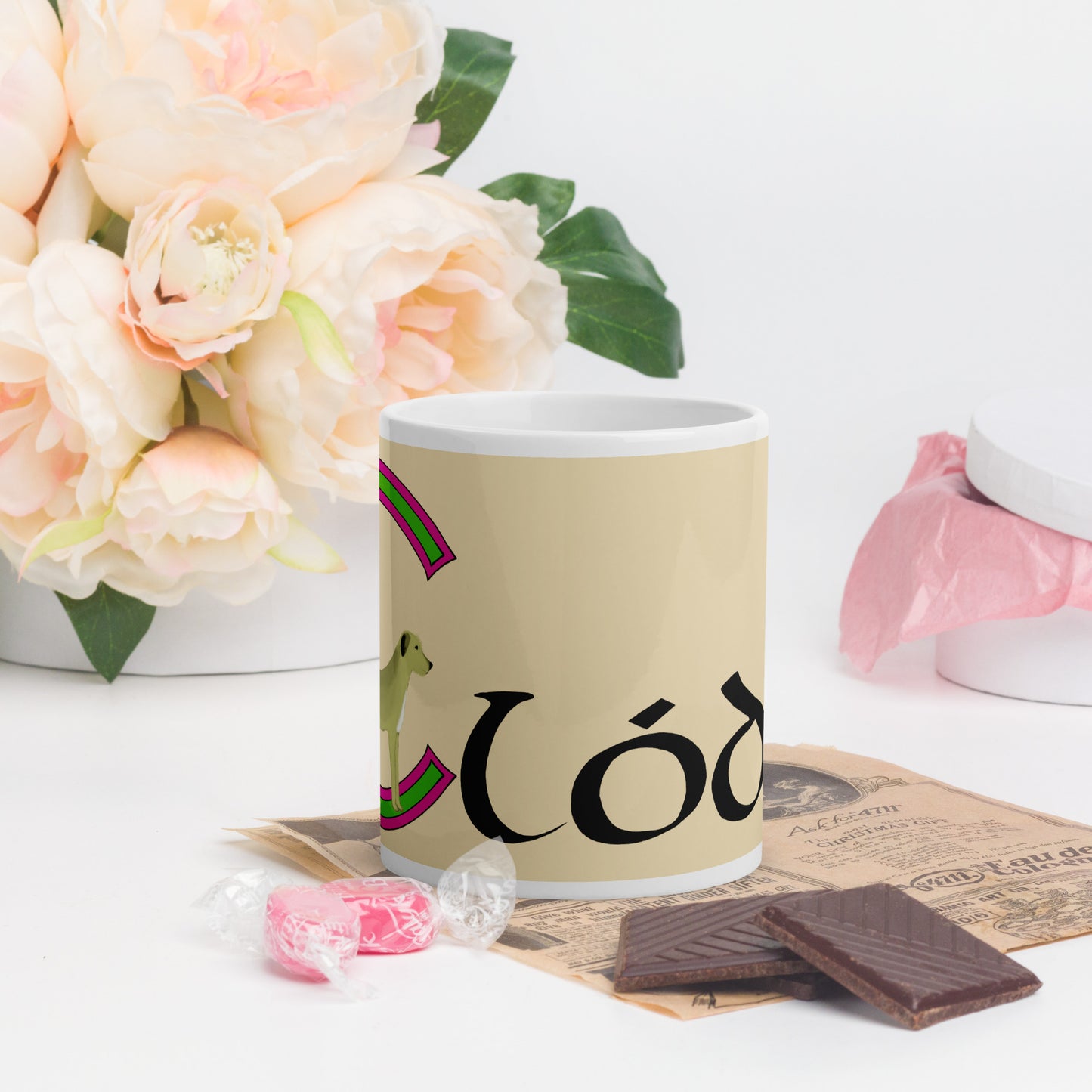 Clóda (Clodagh) - Personalized white glossy mug with Irish name Clóda (Free Shipping)