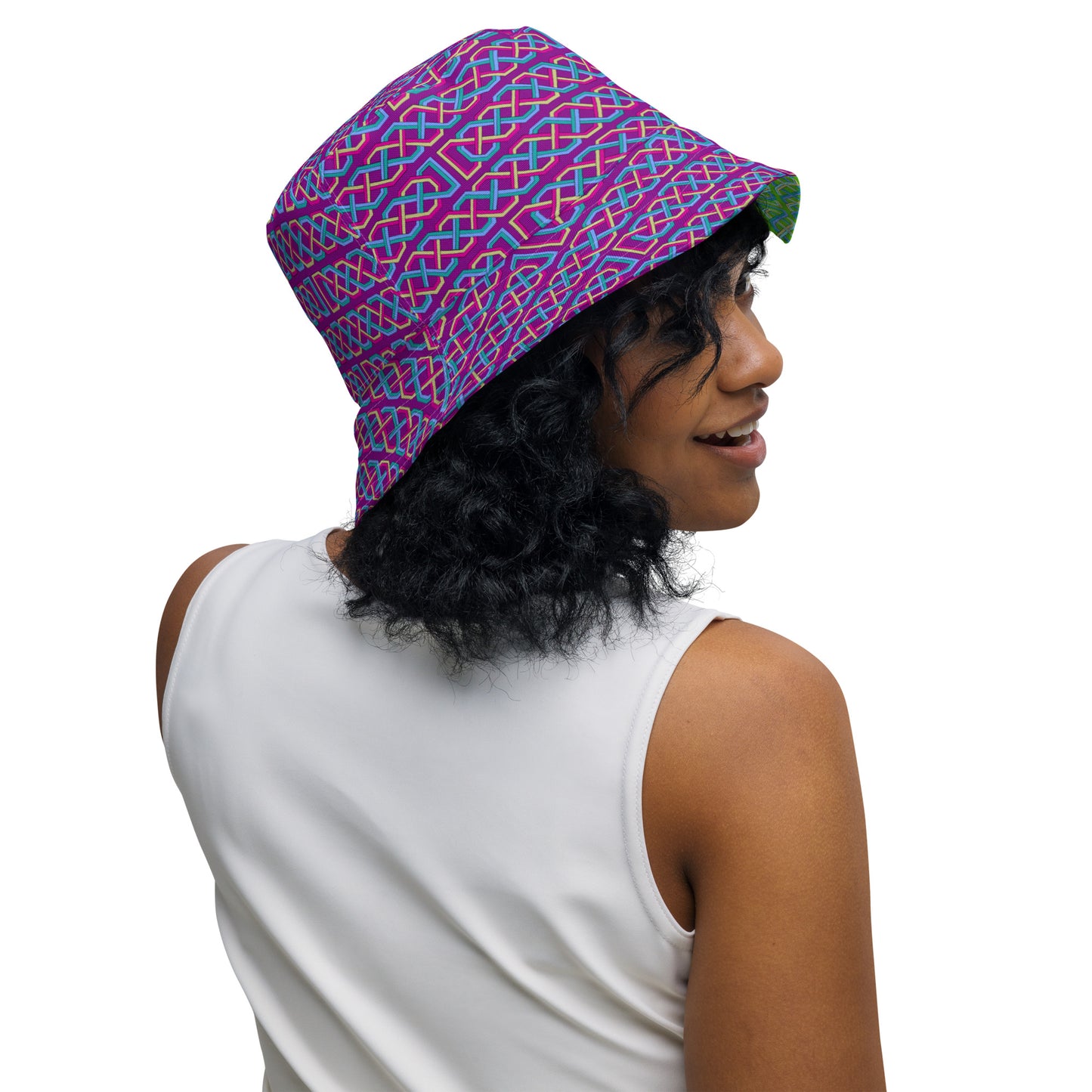 Celtic Knotwork Women's Reversible Bucket Hat (Purple-Green)